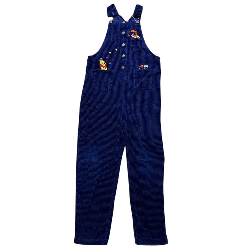 Vintage Winnie Pooh Disney corduroy overalls navy blue girls 14 youth kids 90s